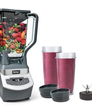 Ninja BL660 Professional Compact Smoothie & Food Processing Blender, 1100-Watts, 3 Functions -for Frozen Drinks, Smoothies, Sauces, & More, 72-oz.* Pitcher, (2) 16-oz. To-Go Cups & Spout Lids, Gray