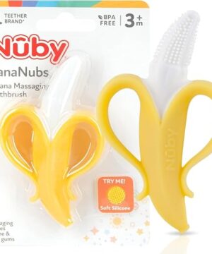 Nuby Nananubs Banana Massaging Teether – Baby Teething Toys 3 Months and Up, Silicone Teether for Sore Gums, Infant Toy, Baby Essentials, Brush, Travel Accessory, Gift for Babies