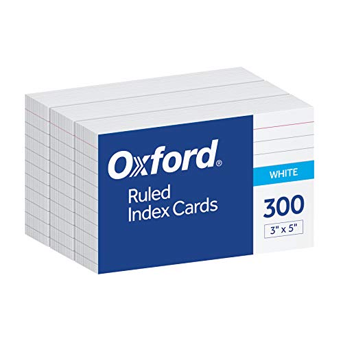 Oxford Ruled Index Cards, 3" x 5", White, Lined Index Flashcards, 300 per Pack (10022)