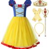 ReliBeauty Girls Elastic Waist Backless Princess Dress Costume with Accessories Yellow, 6-7/140