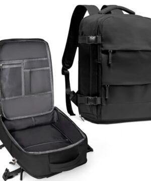 coowoz Travel Backpack For Women Men,Carry On Backpack,Hiking Backpack Waterproof Outdoor Sports Rucksack Casual Daypack Travel Essentials(Black) 25L