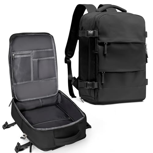 coowoz Travel Backpack For Women Men,Carry On Backpack,Hiking Backpack Waterproof Outdoor Sports Rucksack Casual Daypack Travel Essentials(Black) 25L