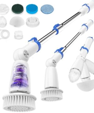 BEAUTURAL Cordless Electric Spin Scrubber, Efficient & Effortless, 2 Adjustable Speed & 3 Length with 8 Brush Heads – Bathroom, Kitchen, Tile & Grout Cleaning