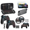 Switch 2 Accessories Bundle for Nintendo 17-in-1: 2 Pro Controllers, Dockable Carrying Case, Screen Protector, Thumb Grip for Joycon Console Protective Cover Shell Steering Wheel 2025 Switch2 Game Kit