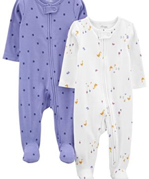 Simple Joys by Carter's Baby Girls Cotton Footed Play, Pack Of 2 And Toddler Sleepers, Violet/Ivory Duck, 3-6 Months US