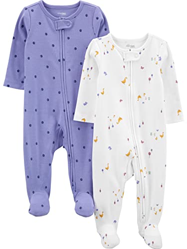 Simple Joys by Carter's Baby Girls Cotton Footed Play, Pack Of 2 And Toddler Sleepers, Violet/Ivory Duck, 3-6 Months US