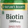Nature's Bounty Biotin, Supports Metabolism for Cellular Energy and Healthy Hair, Skin, and Nails, 5000 mcg, 150 Softgels