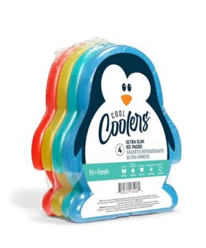 Fit & Fresh Cool Coolers Kids Lunch Box Ice Packs, Slim Ice Packs for Lunch Bags, Lunch Ice Packs Reusable-Multicolored, Set of 4 (Penguin)