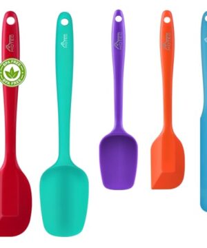 HOTEC Heat Resistant 600℉ Food Grade Silicone Rubber Spatula Set for Baking, Cooking, and Mixing Non Stick Dishwasher Safe BPA-Free Multicolor Set of 5