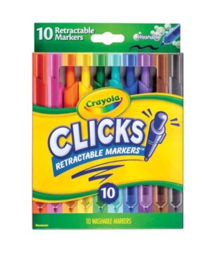 Crayola Clicks Retractable Tip Markers (10ct), Stocking Stuffers for Kids & Toddlers, Cone Tip Washable Art Marker Set, Coloring Book Supplies, No Dry, 3+