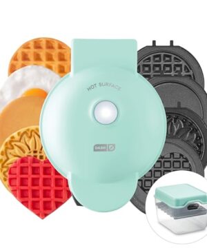 DASH Multimaker Mini System - Waffle Maker with Six 4” Removable Plates & Storage Case: Waffle Iron & Griddle, 4-in-1 Mini Waffle Maker for Kids and Families – Nonstick Surface, Just Add Batter (Aqua)