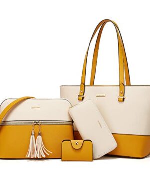 Women Fashion Handbags Wallet Tote Bag Shoulder Bag Top Handle Satchel Purse Set 4pcs