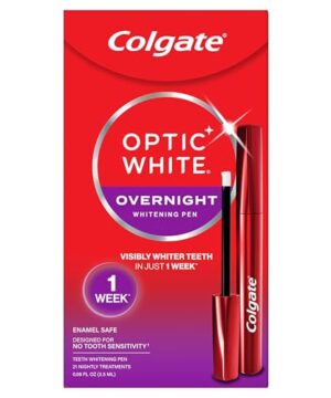 Colgate Optic White Overnight Teeth Whitening Pen, Hydrogen Peroxide Teeth Whitening Pen, Visibly Whiter Teeth in Just 1 Week When Used as Directed, 21 Whitening Treatments, 0.08 fl oz