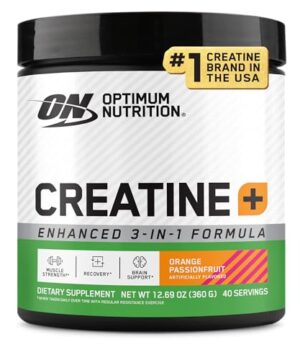 Optimum Nutrition Creatine Monohydrate Plus Powder, Orange Passionfruit Flavored Creatine Performance Blend With Electrolytes for Hydration, Added Vitamins, 40 Servings, 360 Grams (Packaging May Vary)