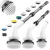 Electric Spin Scrubber, Cordless Power Electric Cleaning Brush Waterproof with Adjustable Extension Handle for Bathroom Kitchen Floor Grout Tile (White)