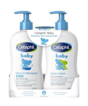 Cetaphil Baby Wash & Shampoo Plus Body Lotion, Healthy Skin Essentials, Head to Toe Hydration for up to 24 Hours, for Delicate, Sensitive Skin, 2-Pack,White