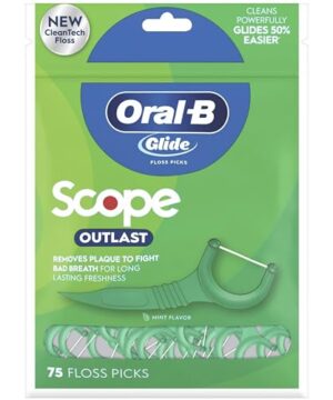Oral-B Glide Complete Floss Picks, Dental Floss Picks, Scope Outlast, 75-ct, Toothpicks Floss Picks