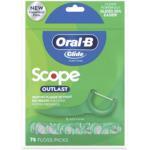 Oral-B Glide Complete Floss Picks, Dental Floss Picks, Scope Outlast, 75-ct, Toothpicks Floss Picks