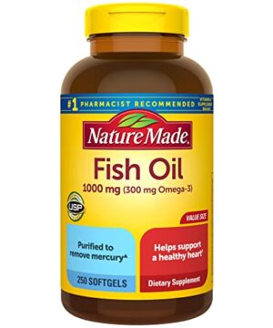 Nature Made Fish Oil Omega 3 Supplements, 1000mg Softgels, Omega 3 Fish Oil for Healthy Heart Support, 250 Softgels, 125 Day Supply