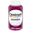 Centrum Multivitamin for Women, Multivitamin/Multimineral Supplement with Iron, Vitamin D3, B Vitamins and Antioxidant Vitamins C and E, Gluten Free, Non-GMO Ingredients - 250 Count