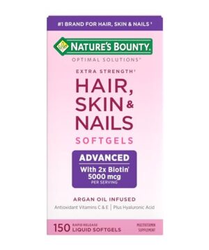 Nature's Bounty Advanced Hair, Skin & Nails, Argan-Infused Vitamin Supplement with Biotin and Hyaluronic Acid, 150 Rapid Release Softgels, 50 Total Servings