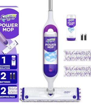 Swiffer PowerMop Multi-Surface Mop Kit for Floor Cleaning, Includes PowerMop, 2 Mopping Pad Refills, 1 Cleaning Solution with Fresh Scent and 2 Batteries