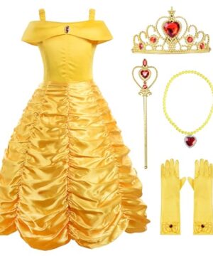 ReliBeauty Little Girls Layered Princess Dress Costume with Accessories, Yellow, 3T