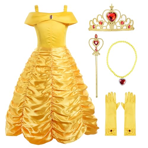 ReliBeauty Little Girls Layered Princess Dress Costume with Accessories, Yellow, 3T