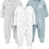 Simple Joys by Carter's Baby 3-Pack Neutral Sleep and Play, Bear/Llama/Rainbow, 0-3 Months