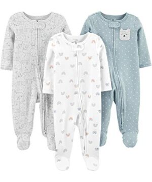 Simple Joys by Carter's Baby 3-Pack Neutral Sleep and Play, Bear/Llama/Rainbow, 0-3 Months
