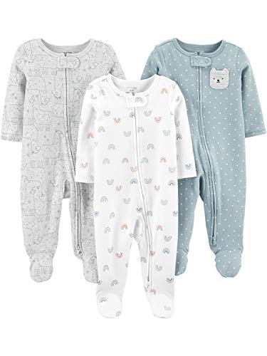 Simple Joys by Carter's Baby 3-Pack Neutral Sleep and Play, Bear/Llama/Rainbow, 0-3 Months