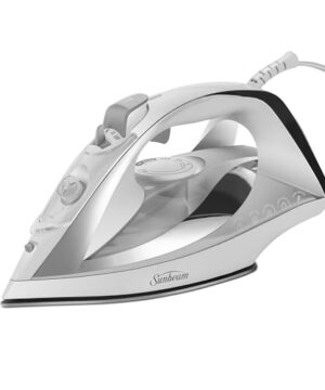 Sunbeam Turbo Steam Iron, 1700 Watt, Nonstick Ceramic Soleplate, Horizontal or Vertical Shot of Steam, Quick Heating, 3-Way Auto-Off, White and Chrome,9.3"L x 3.7"W
