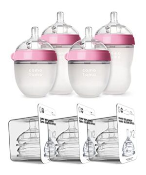Comotomo Baby Bottle Bundle, Pink, (7 Piece Set)