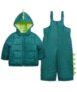 Carter's Infant Baby Boys Character Snowsuit, Dark Green Dino, 12 Months