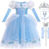 iTVTi Girls Princess Dress Kids Halloween Carnival Party Cosplay Costume Toddler Puffy Sleeve Blue Fancy Outfit, 4-5T (Tag 120)