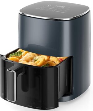 Sweetcrispy Air Fryer 6QT with Window, Square Airfryer Oven 12-in-1 for Family, 400°F Rapid Air Crispy Technology, Roast Bake Dehydrate, Nonstick & Easy-Clean Basket,Grey