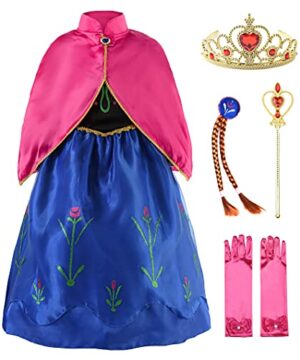 JerrisApparel Princess Snow Party Dress Queen Costume Cosplay Dress Up (2-3, Blue with Accessories)