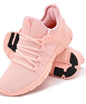 INZCOU Running Shoes Lightweight Tennis Shoes Non Slip Gym Workout Shoes Breathable Mesh Walking Sneakers Pink 7women / 6men