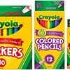 Crayola Classic Bundle: 3 Items - Crayons (24 Count), Broad Line Markers (10 Count), Colored Pencils (12 Count)