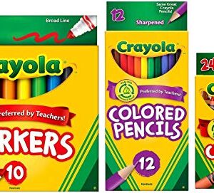 Crayola Classic Bundle: 3 Items - Crayons (24 Count), Broad Line Markers (10 Count), Colored Pencils (12 Count)