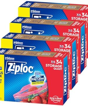Ziploc Quart Food Storage Bags, Stay Open Design with Stand-Up Bottom, Easy to Fill, 136 Count