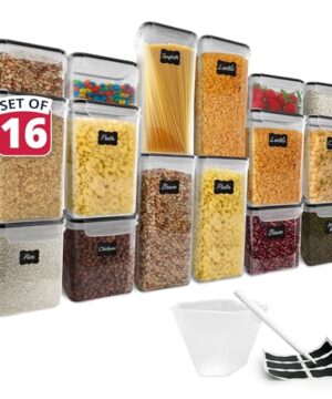 Reli. Airtight Food Storage Containers with Lids (16 Sets) | Kitchen Organizers and Storage Pantry Organizers | BPA Free Plastic Food Containers | Super Variety Pack w/Measuring Cup, 18 Labels, Pen