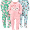 Simple Joys Baby Girl's 3 pack Footed Pajmas Sleepwear, Polar Bear/Pigs/Fox, 18 months
