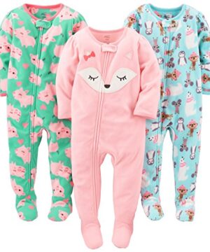 Simple Joys Baby Girl's 3 pack Footed Pajmas Sleepwear, Polar Bear/Pigs/Fox, 18 months