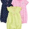 Simple Joys by Carter's Baby 3-pack Snap-up Rompers, navy dot/pink stripe/yellow dot, 12 Months