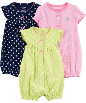 Simple Joys by Carter's Baby 3-pack Snap-up Rompers, navy dot/pink stripe/yellow dot, 12 Months