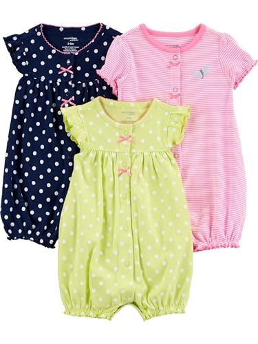 Simple Joys by Carter's Baby 3-pack Snap-up Rompers, navy dot/pink stripe/yellow dot, 12 Months