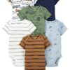 Simple Joys by Carter's Baby Boys' Short-Sleeve Bodysuit, Pack of 6, Multicolor/Alligator/Forest Animals/Stripe, 3-6 Months