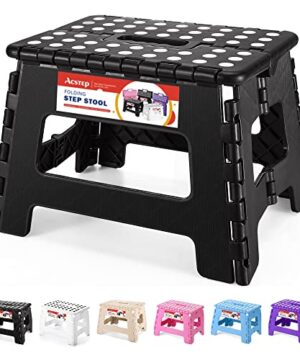 ACSTEP Folding Step Stool 9'' Tall Kids Step Stool Holds Up to 300 lb Plastic Foldable Step Stools for Kids Non-Slip Surface with Carry Handle Collapsible Stool for Home, Outdoor and Indoor(Black)