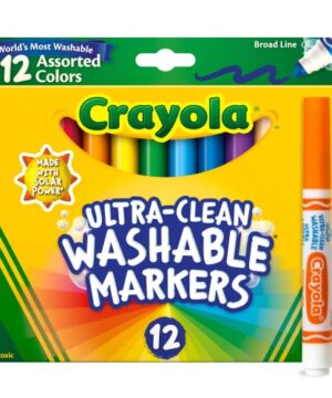 Crayola Broad Line Markers (12 Count), Washable Markers for Kids, Assorted, Back to School Essentials, Teacher Classrooms Must Have, School Supplies, 3+